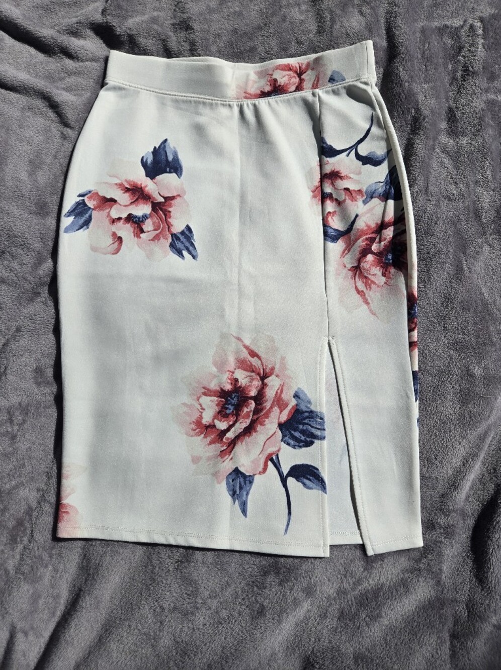 Haute Monde White Floral Pencil Skirt with Pink & Blue Flowers